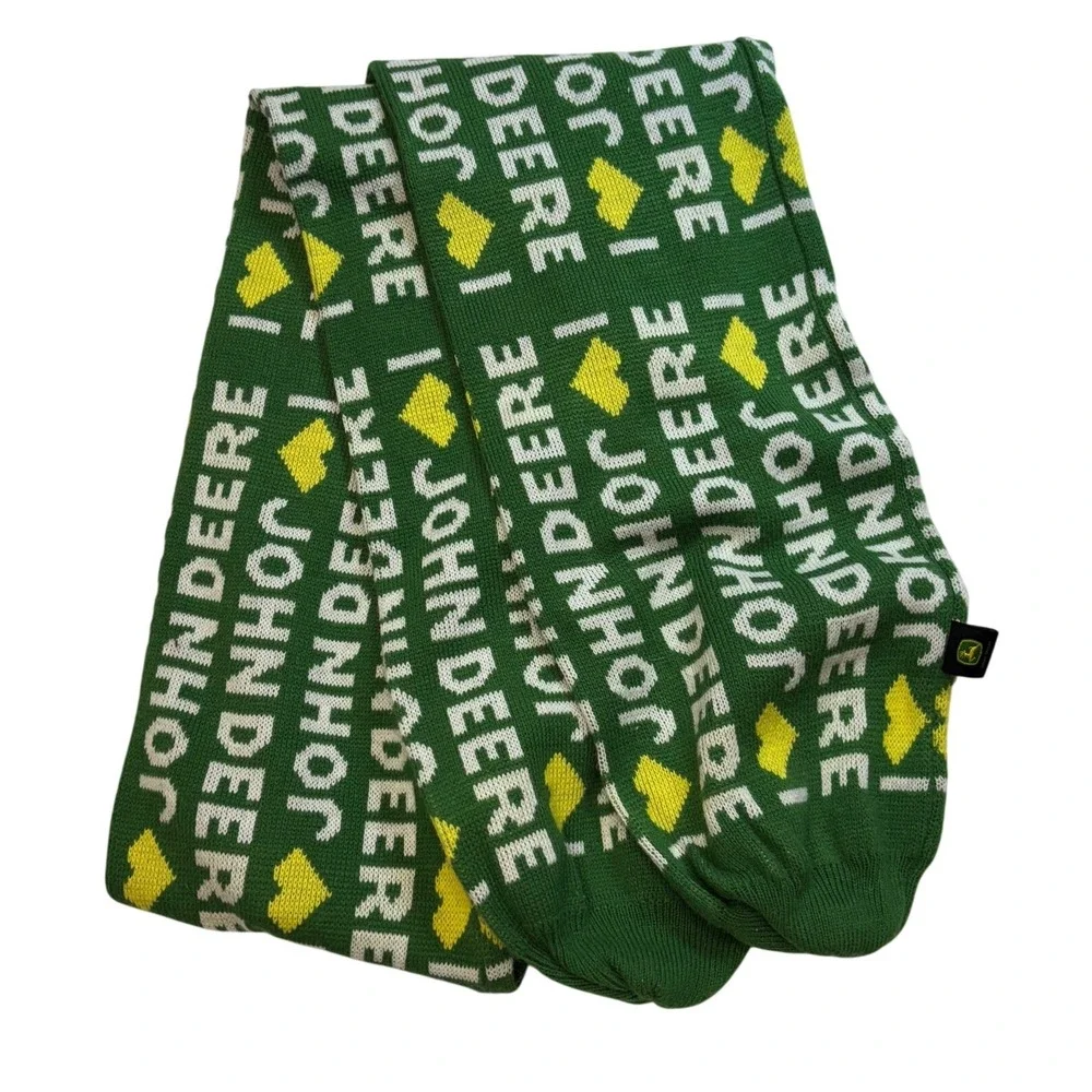 John Deere | Scarf | Green White Yellow | Logo | Knit | No Pom Poms